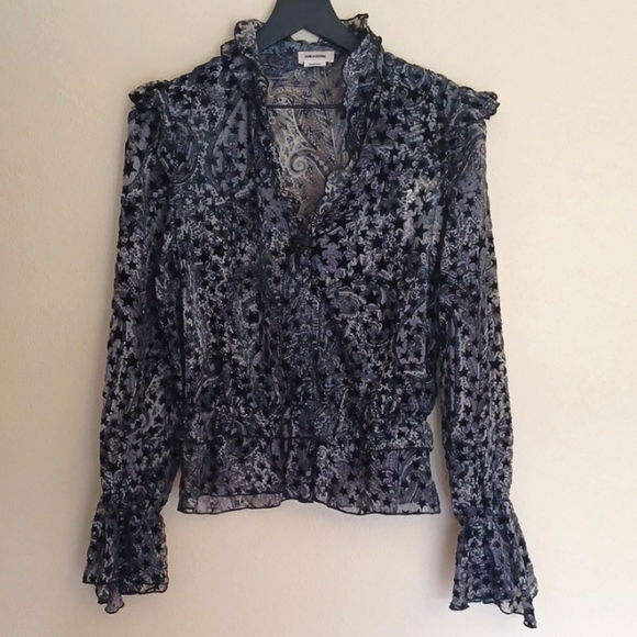 Zadig & Voltaire Blouse Top Tuya Burnout Stars Black Velvet Size M NEW - Picture 4 of 13